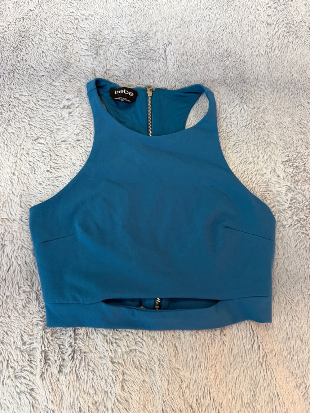 bebe Teal High-Neck Cropped Tank
